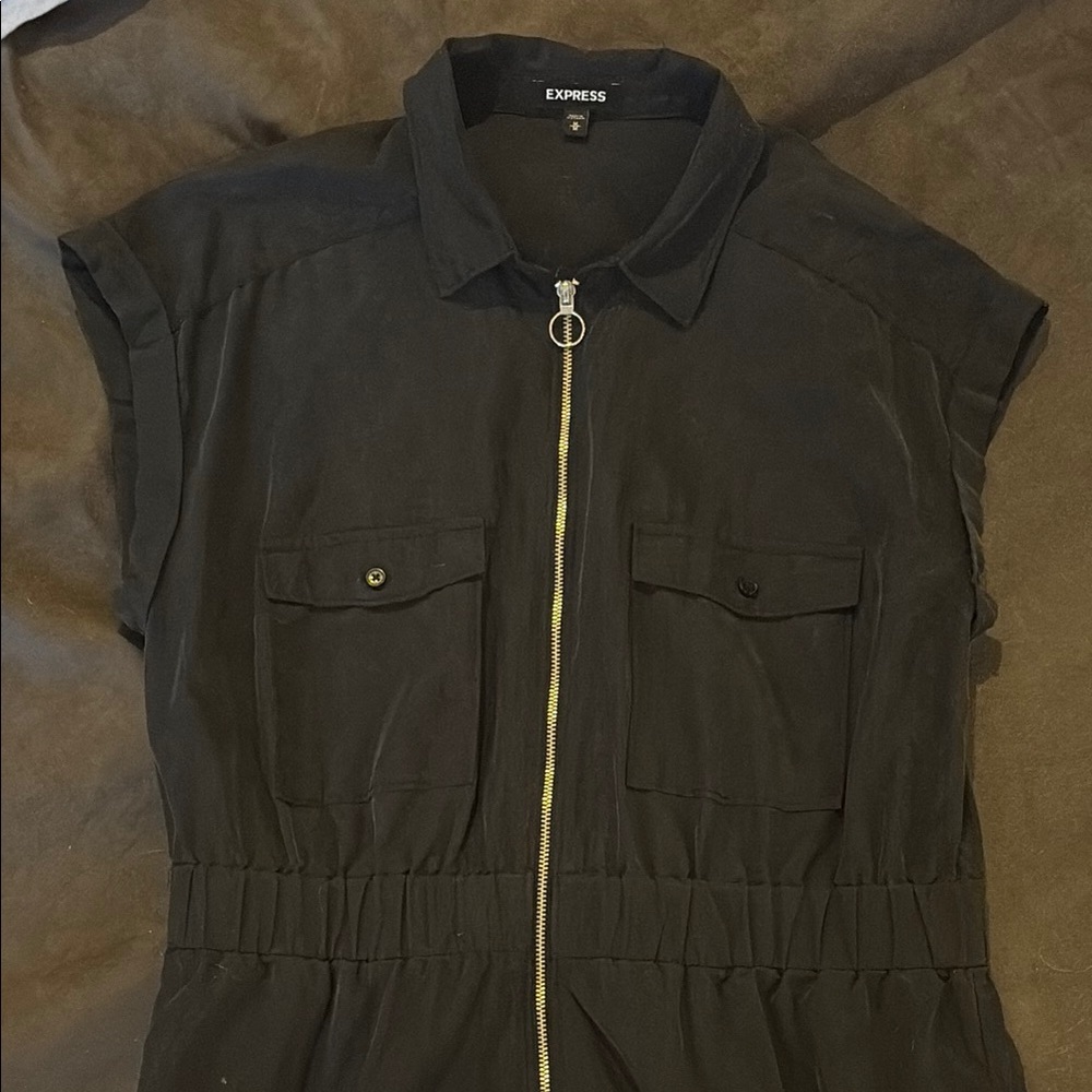 Express Washed Black Zip Up Collared Midi Shirt D… - image 2